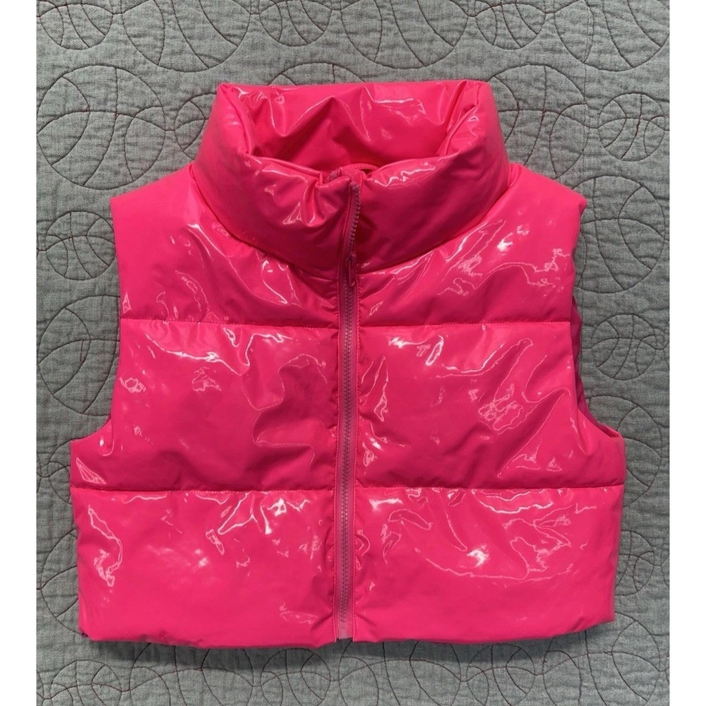 Tractr Puffer‎ Vest Hot Neon Pink Cropped Pull Tab / Girls Large